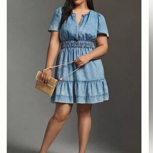 By Anthropologie Somerset Smocked Waist Tiered Mini Dress